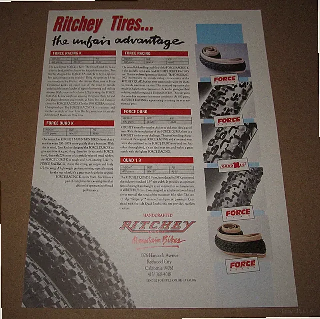 Ritchey Mountain Bikes Tires, Clothing, Bars, Stems, Rims, Bottles Brochure